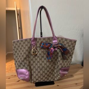 Gucci Tan and Pink Tote Bag REHAB BAG
